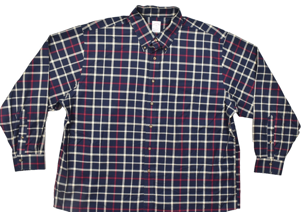 Brooks Brothers 346 Men's XXL Blue Plaid Non-Iron Cotton Long Sleeve Button Down